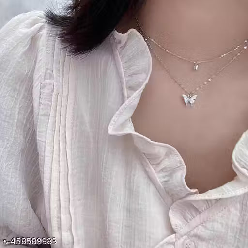 Trendy Mini Twin Butterfly Silver Plated Necklace