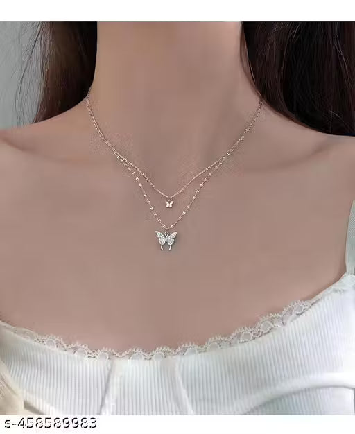 Trendy Mini Twin Butterfly Silver Plated Necklace