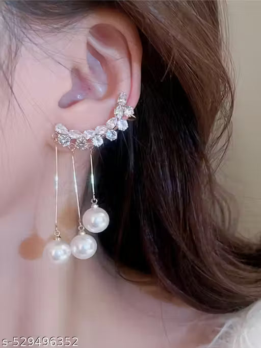 Kivaso Trendy Korean Butterfly Wings & Pearl Tassel Ear Cuff Combo Earrings for Girls|