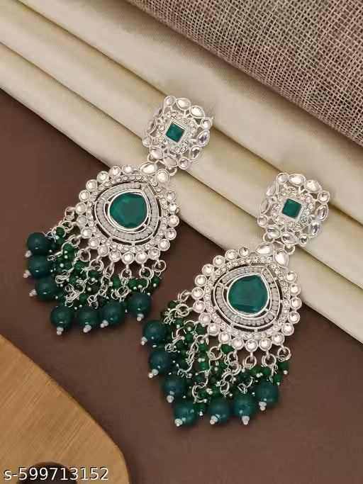 Mansi Enterprise Kali Green Kundan Earrings for Women