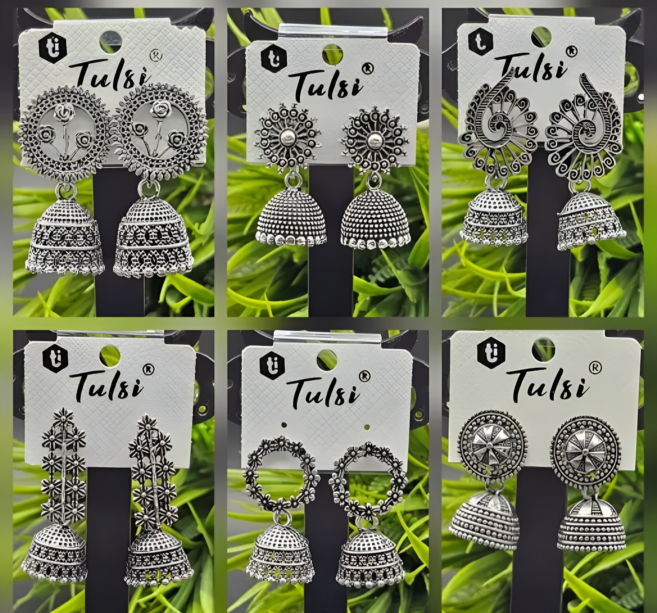 Tulsi Oxidized Silver Jhumka Earrings Stylish Traditional Designs (Pack of 6)