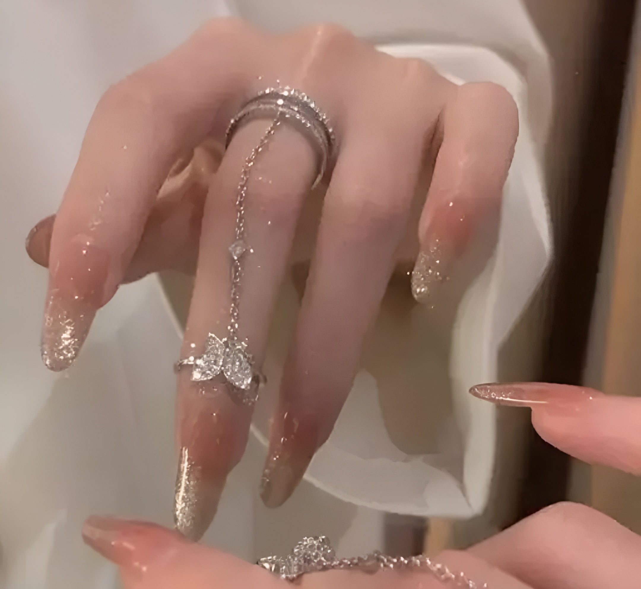 Butterfly Ring Chain For Girls And Women Korean Western Fashion Style