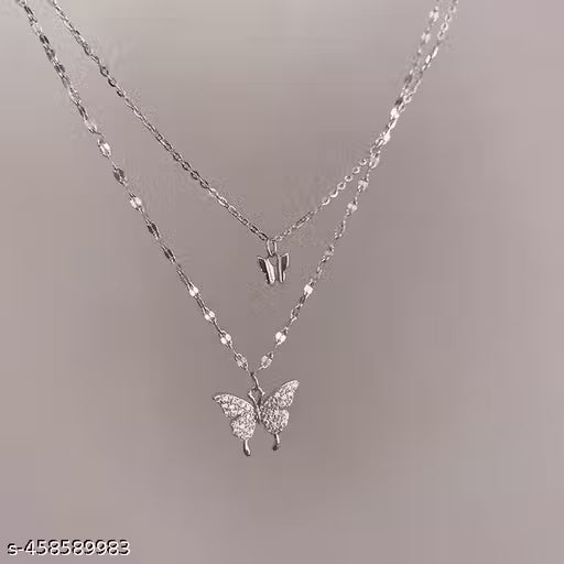 Trendy Mini Twin Butterfly Silver Plated Necklace