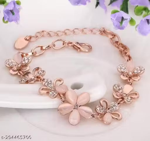 Beautiful Rose Gold Plated Shiny Crystal Charm Bracelet for Girls And Women |